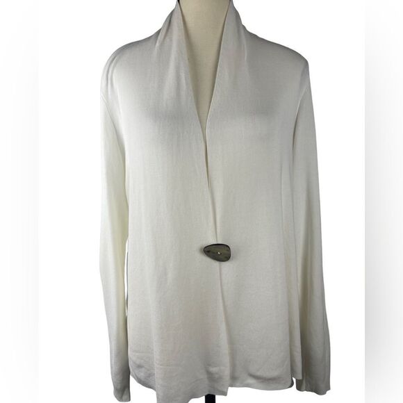 Diktons Barcelona white sheer cardigan triangular 1 button closure sz M - Picture 1 of 11